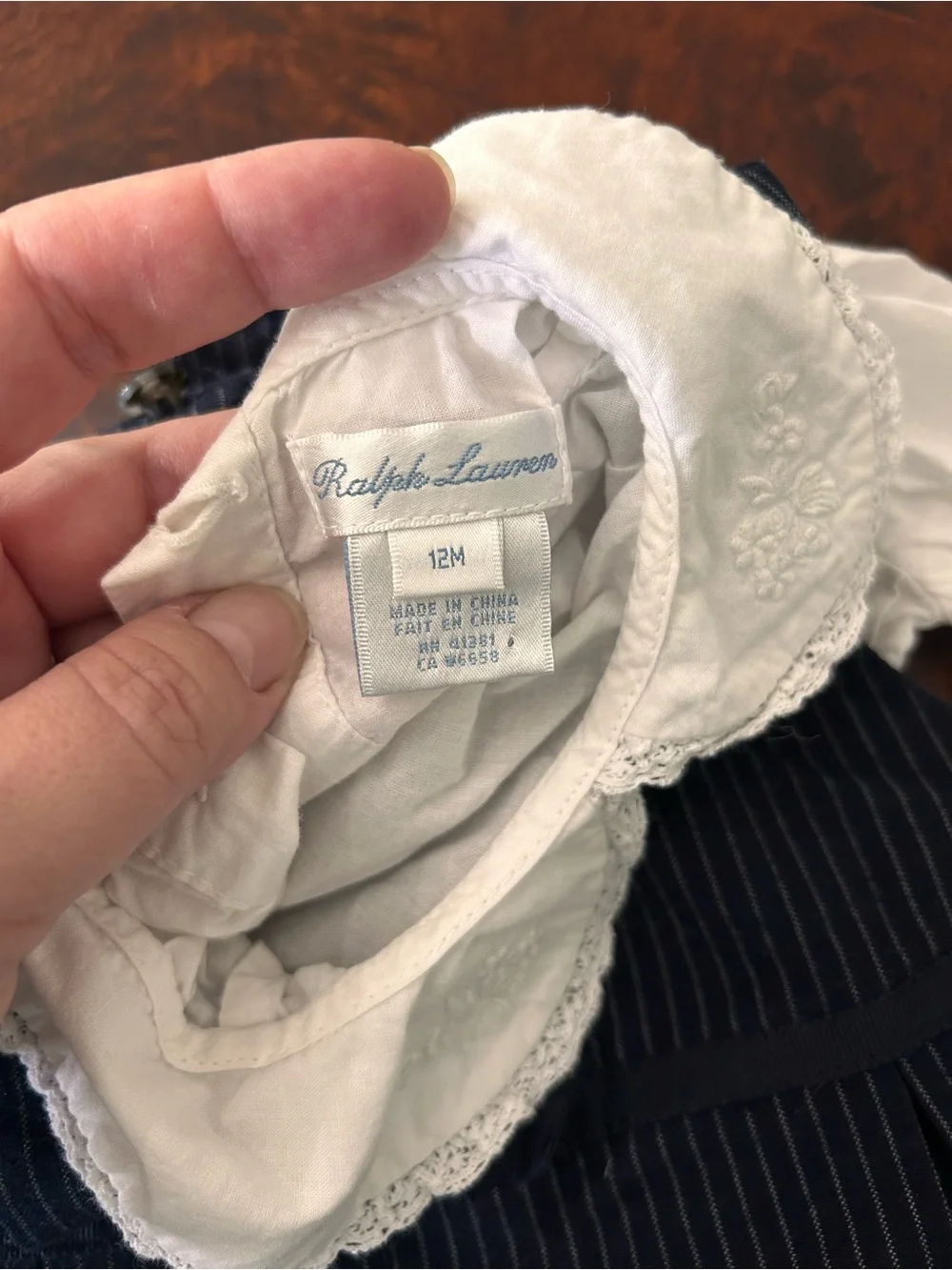 vintage Ralph Lauren 2 Pc Baby girls 12 m Navy pinafore dress set White Blouse